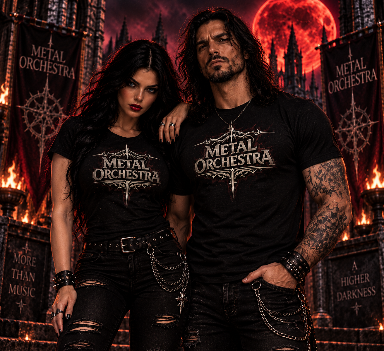 Models wearing the Metal Orchestra signature T-shirt