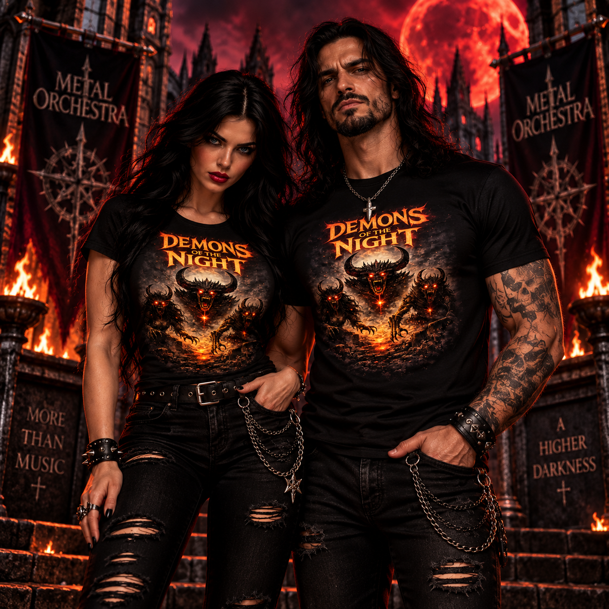 Models wearing Demons of the Night T-shirts